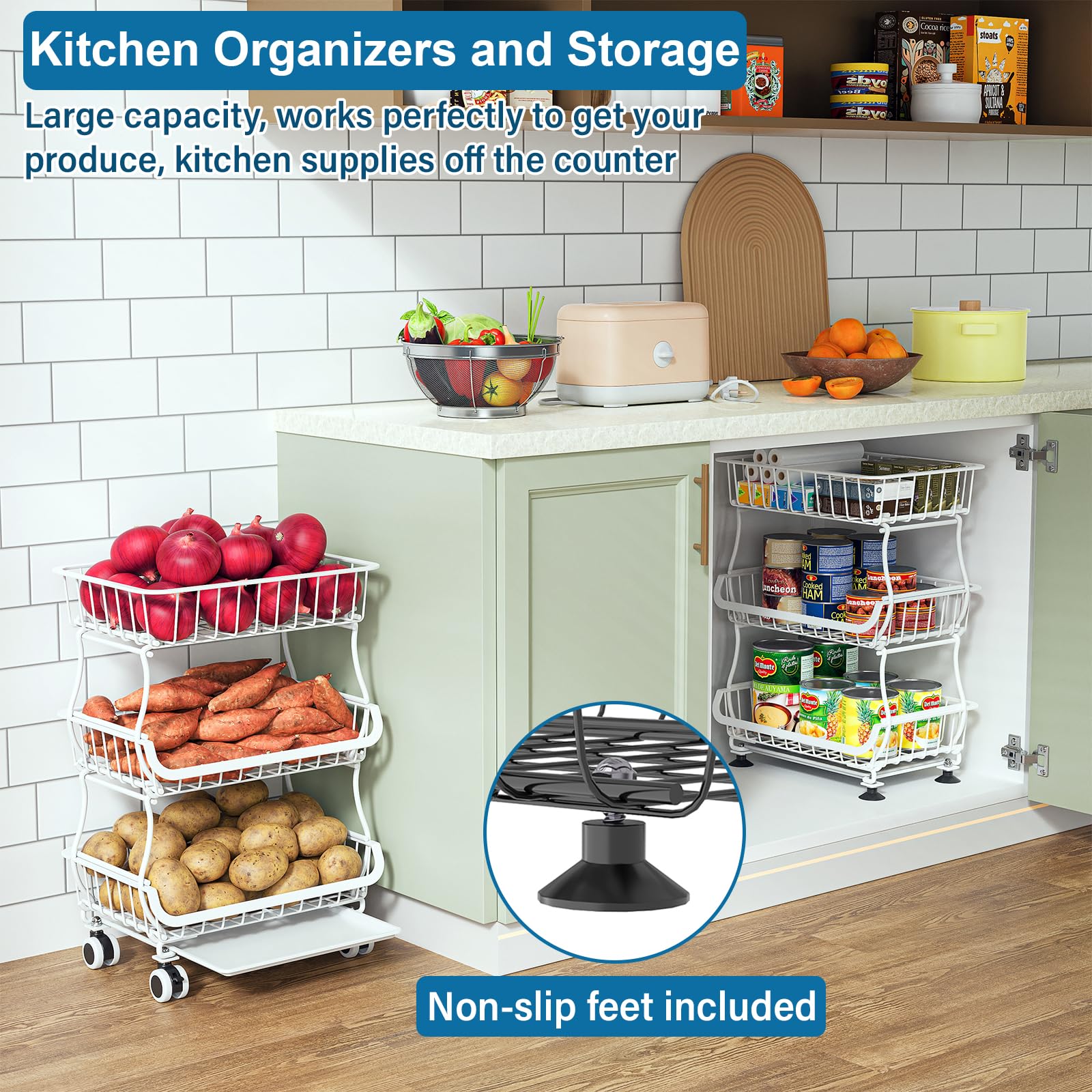 OKZEST bottom tray catches spills for cleaner, easier cleanup.