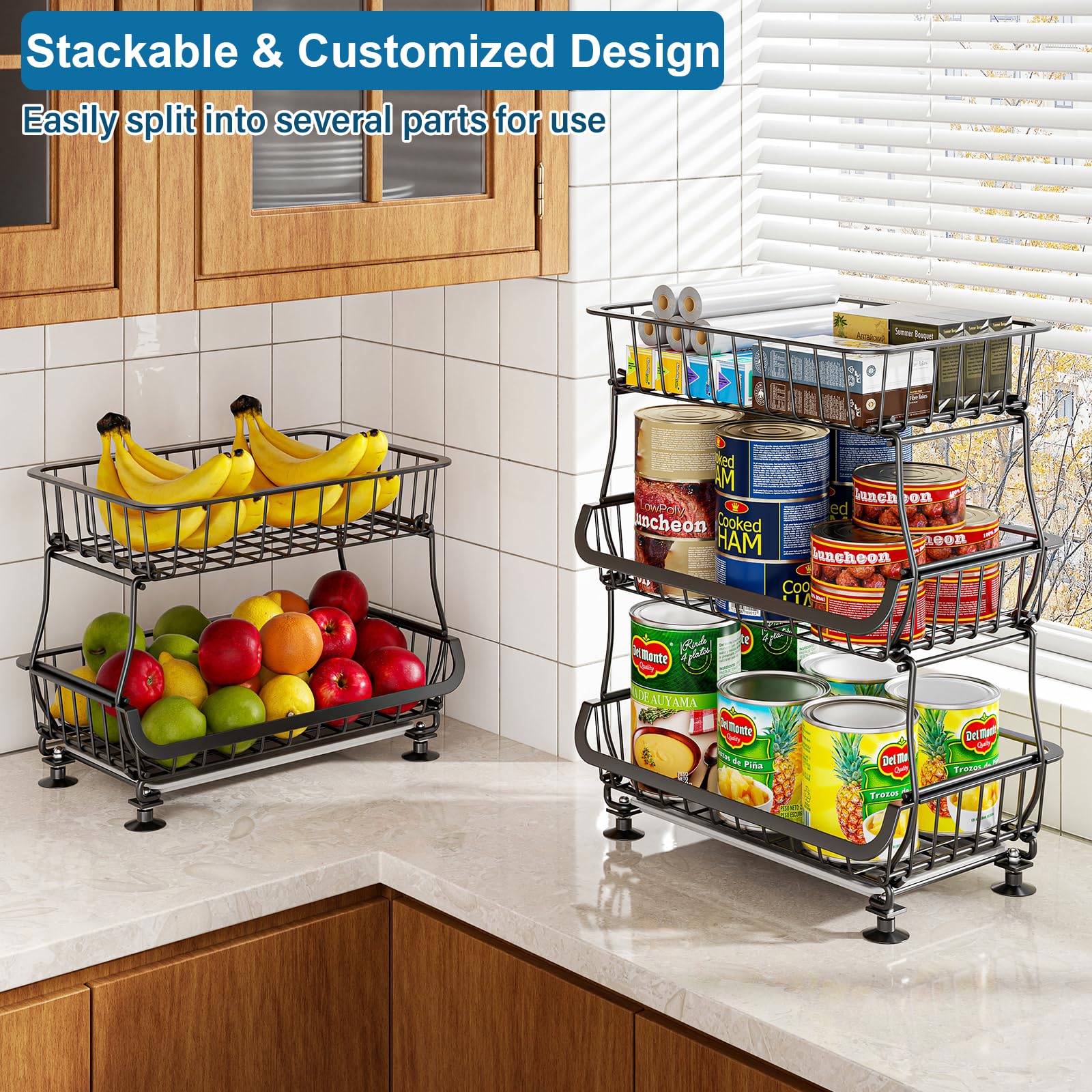 OKZEST large-capacity cart keeps pantry items within reach.