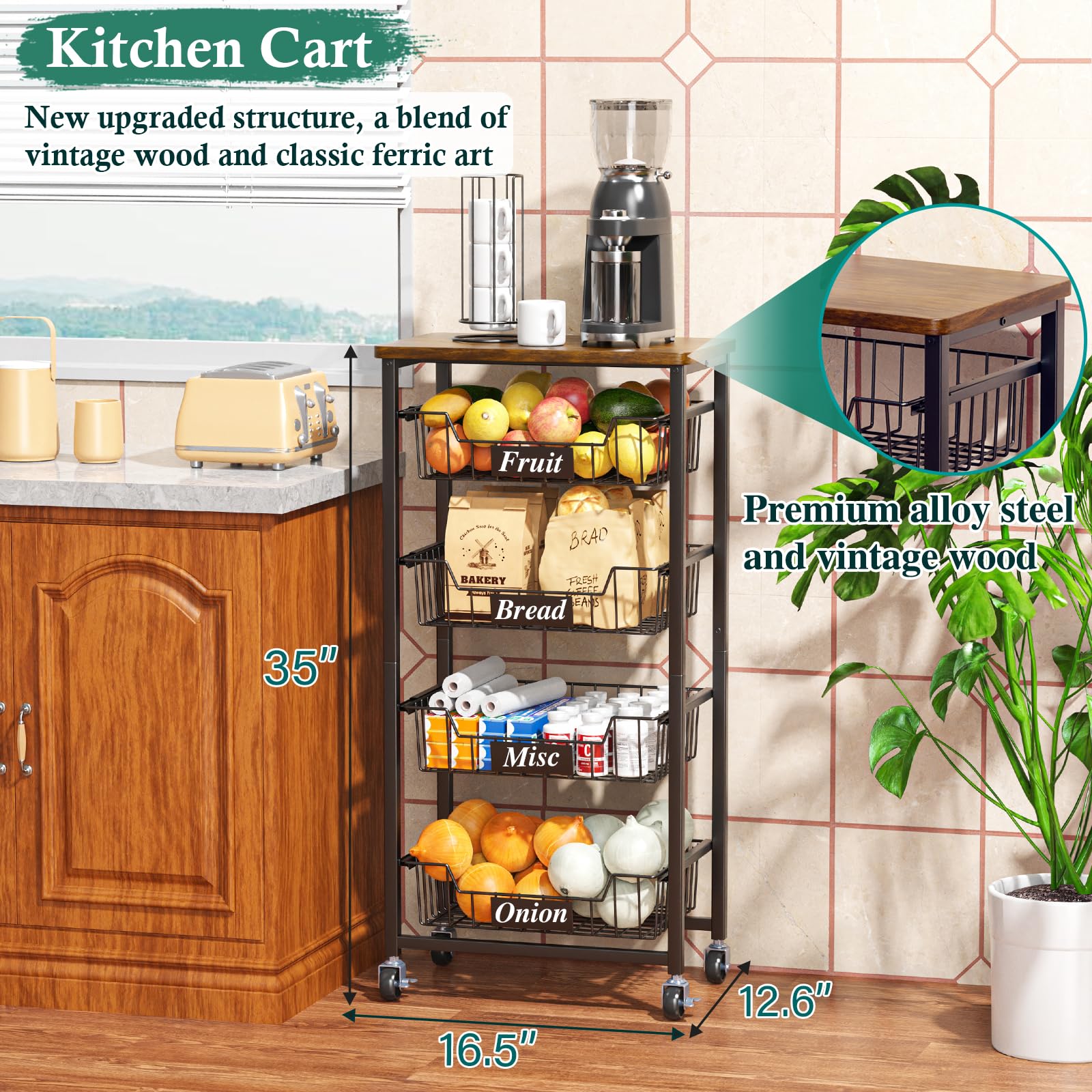 OKZEST pull-out baskets organize snacks and produce for quick access.