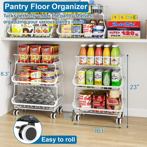 OKZEST rolling pantry cart side view demonstrates easy mobility and under shelf fit.