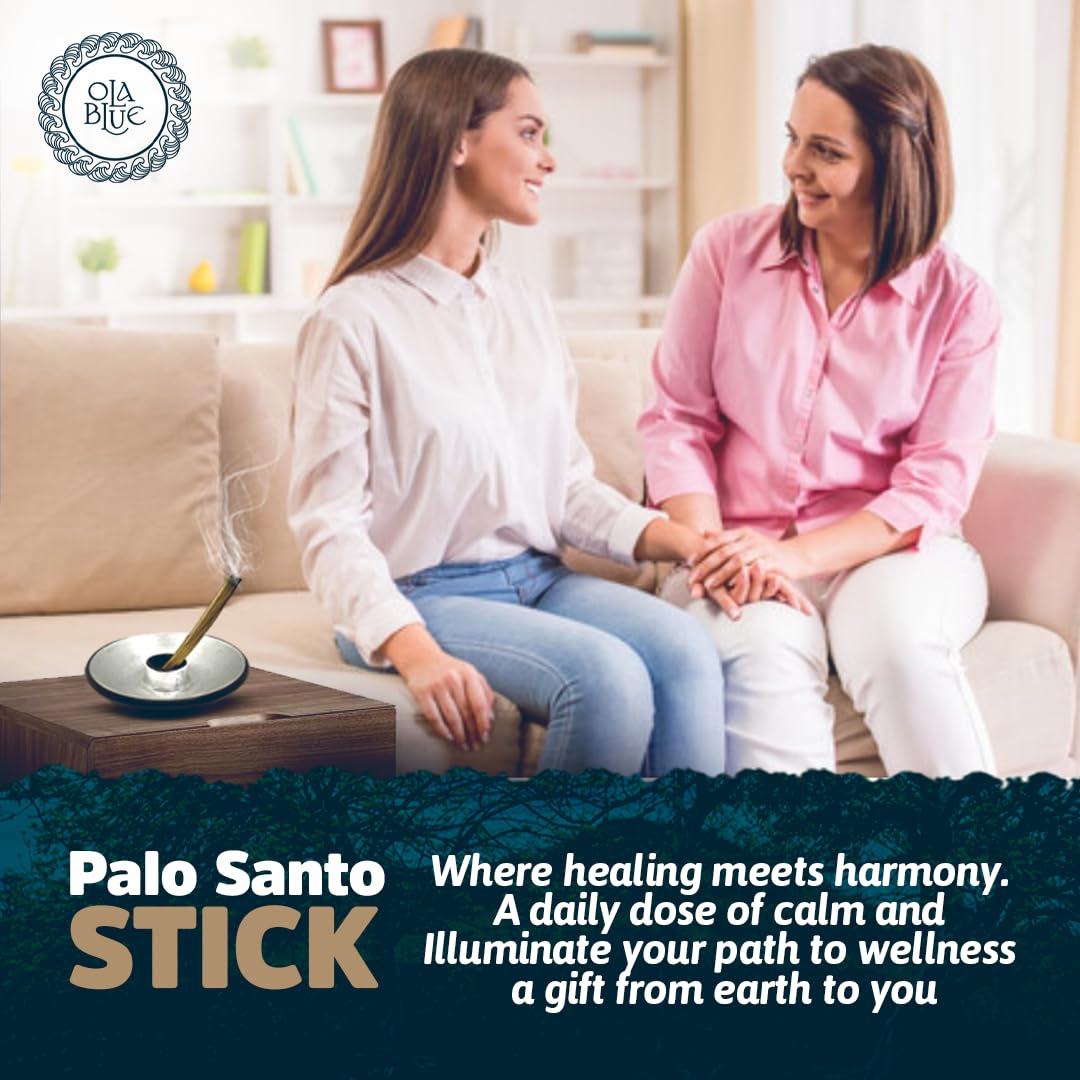 OLA BLUE Palo Santo bulk stick being lit for ritual ambiance