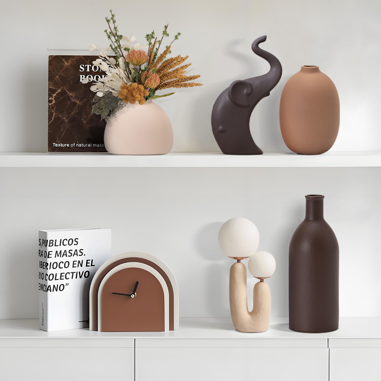 OLACHIKKO neutral-tone vases arranged on a mantle for subtle elegance.