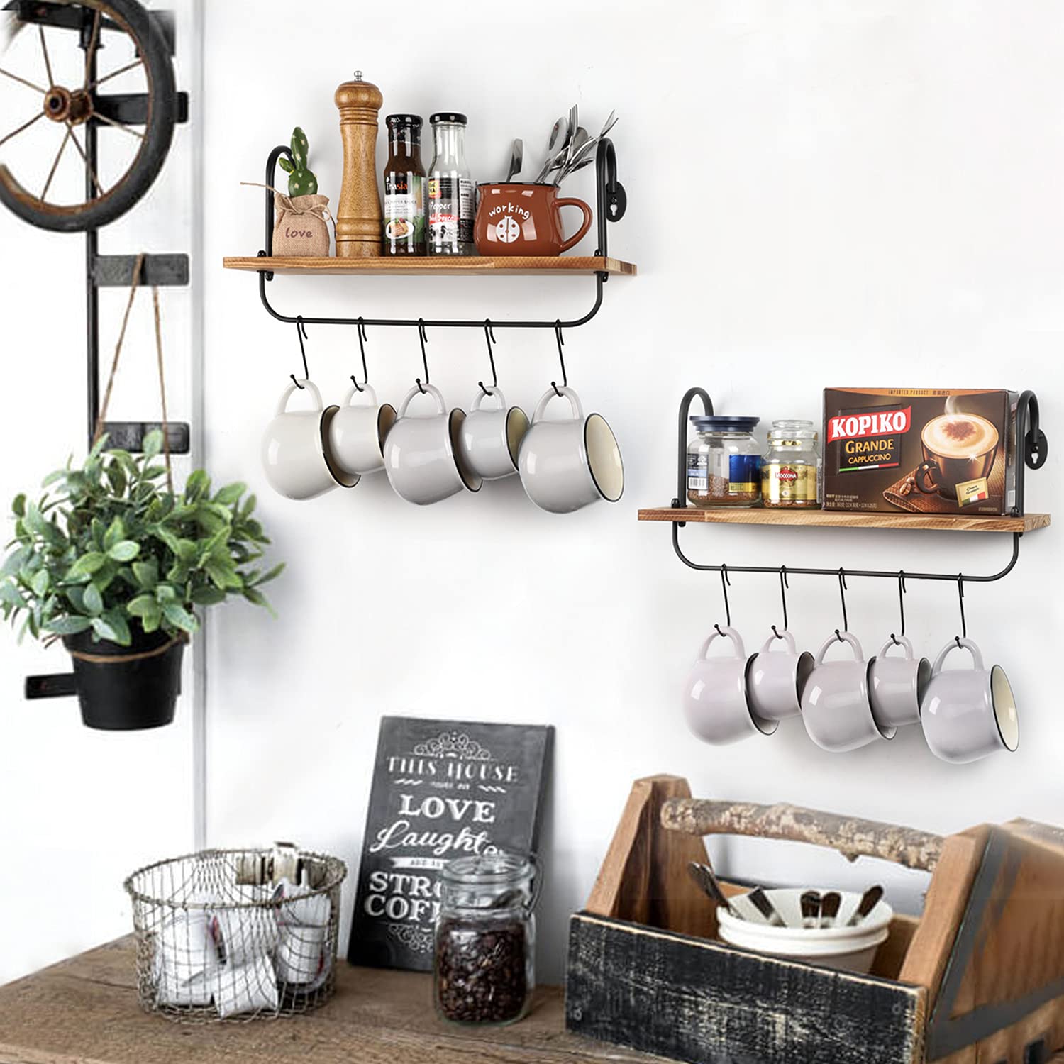 Olakee heavy-duty pine wood shelves with matte brackets for lasting use