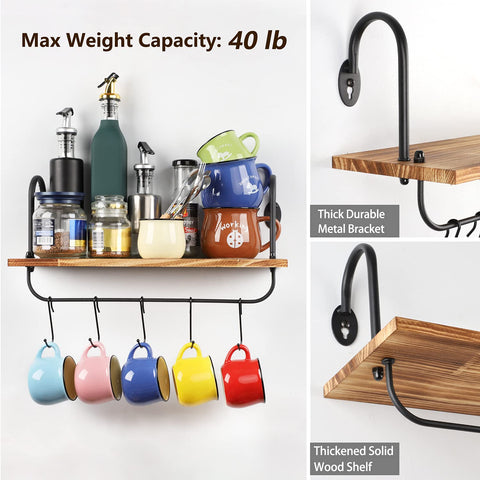 Olakee kitchen organizer shelves offering 10 hooks for utensils and cups