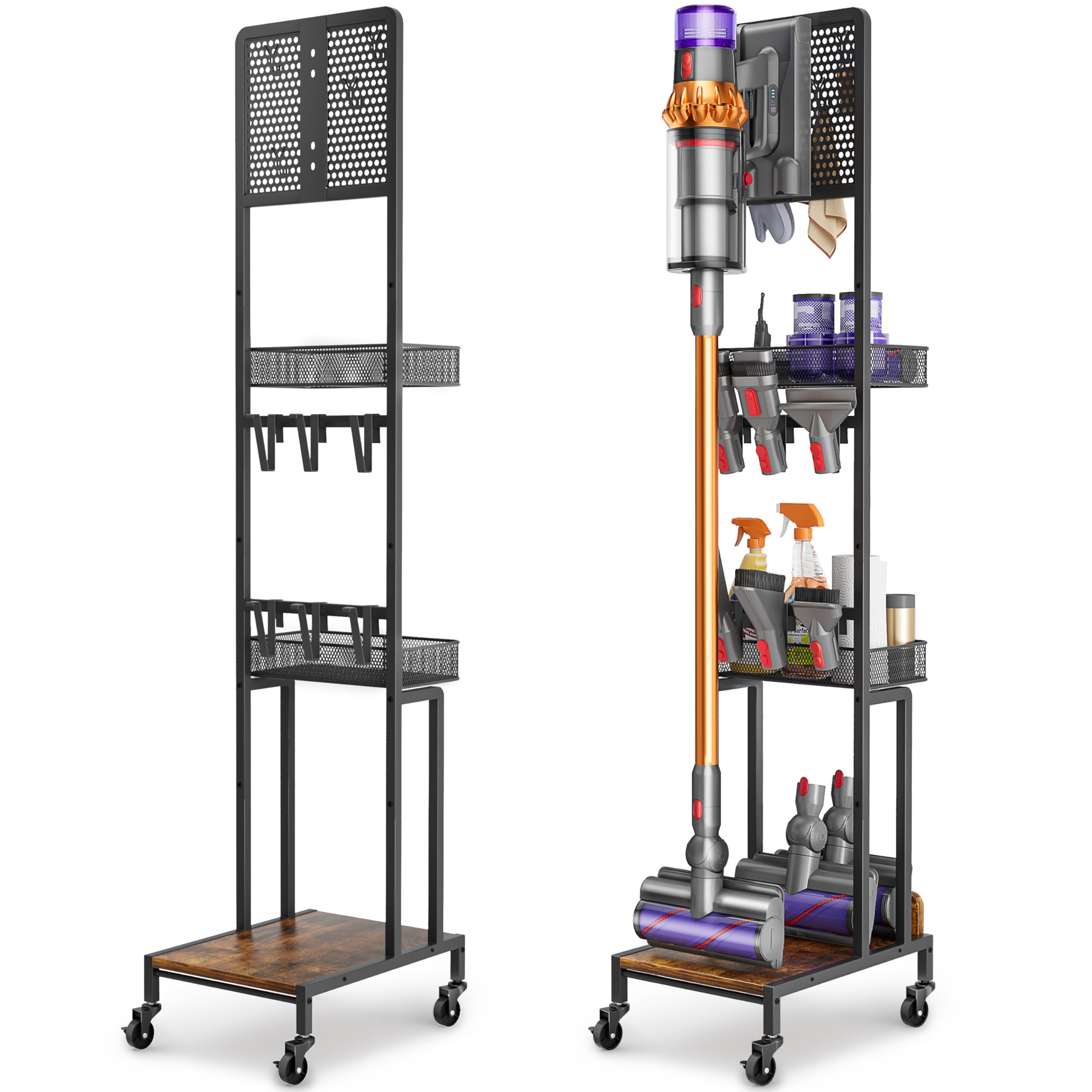 Olakee vacuum stand with Dyson V15 for stable upright storage and easy access