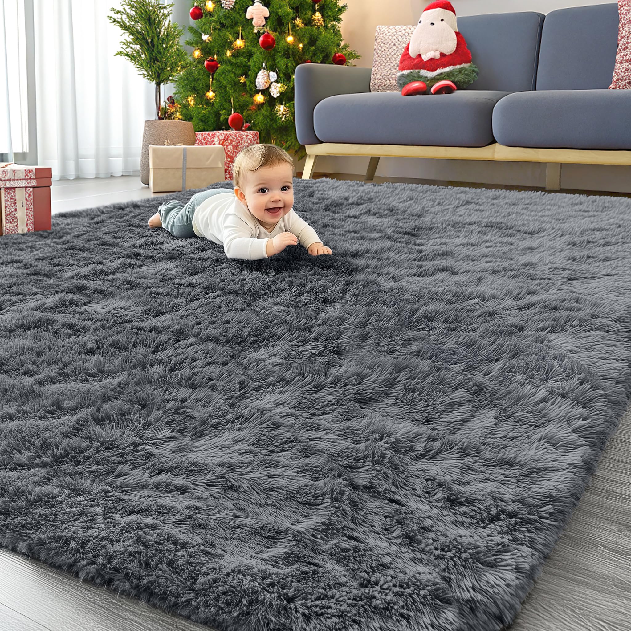 OLANLY 6x9 grey plush rug showing soft pile for cozy living spaces