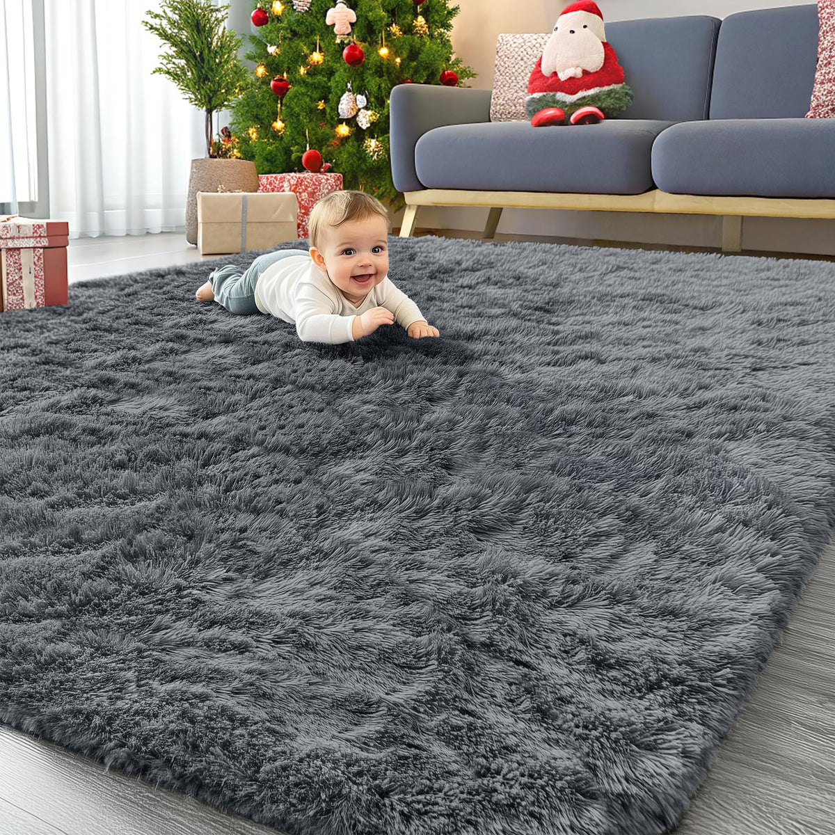 OLANLY 6x9 grey plush rug showing soft pile for cozy living spaces