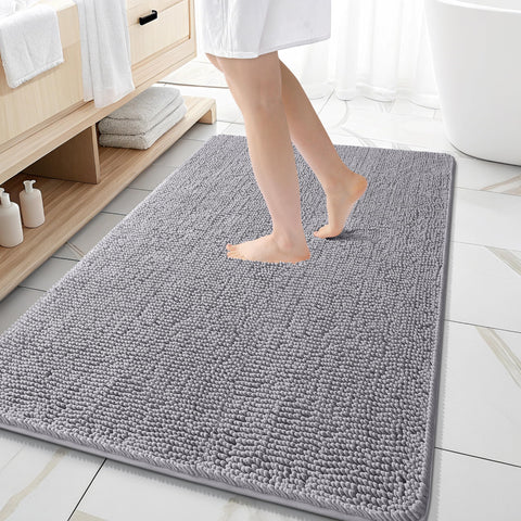 OLANLY absorbent chenille bath rug 59x35 in grey keeps feet warm and floors dry