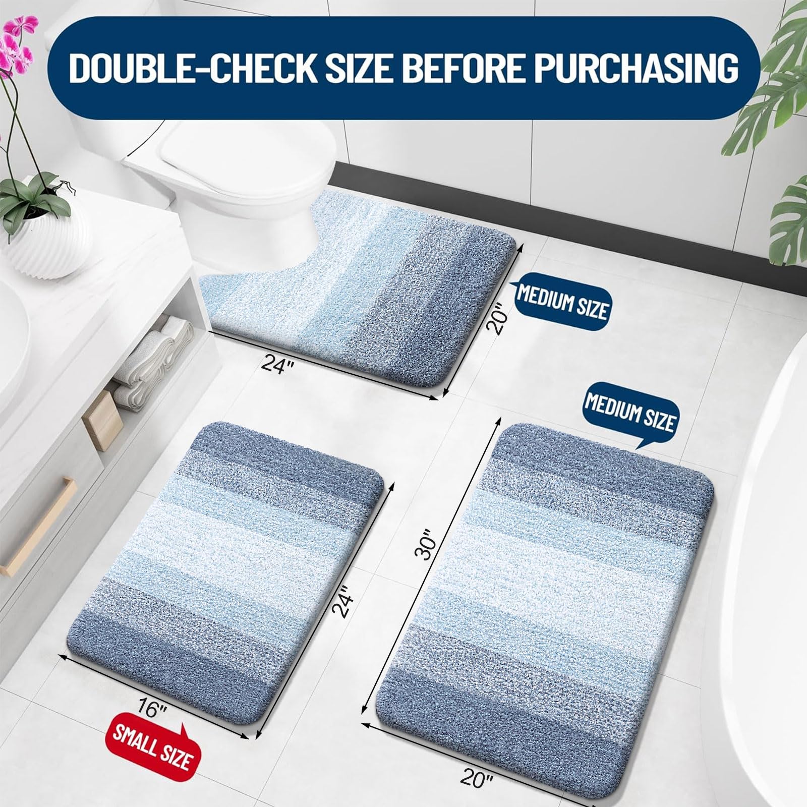 OLANLY bath mat 24x20 blue provides soft, absorbent foot support
