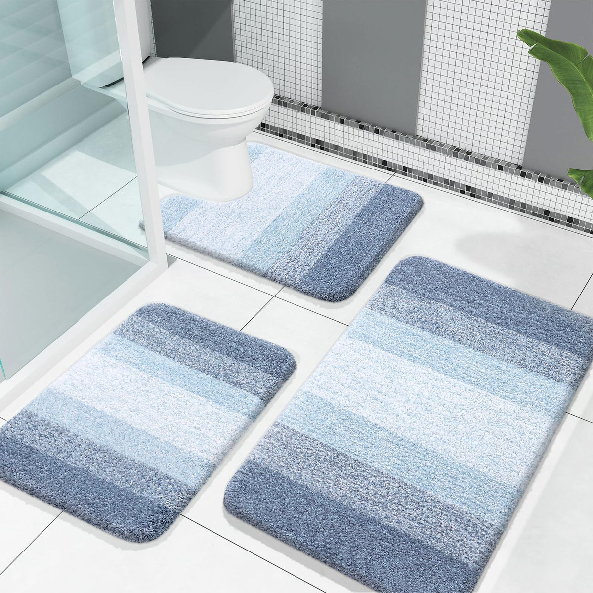 OLANLY bath mat 30x20 blue with plush, quick-drying surface