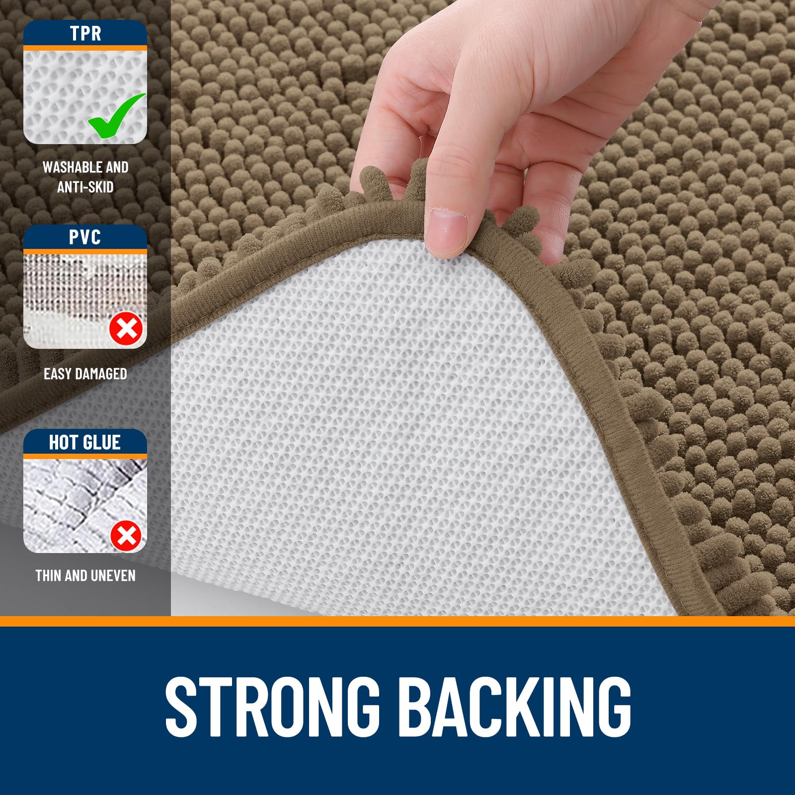 OLANLY bath mat placed in front of sink for gentle comfort