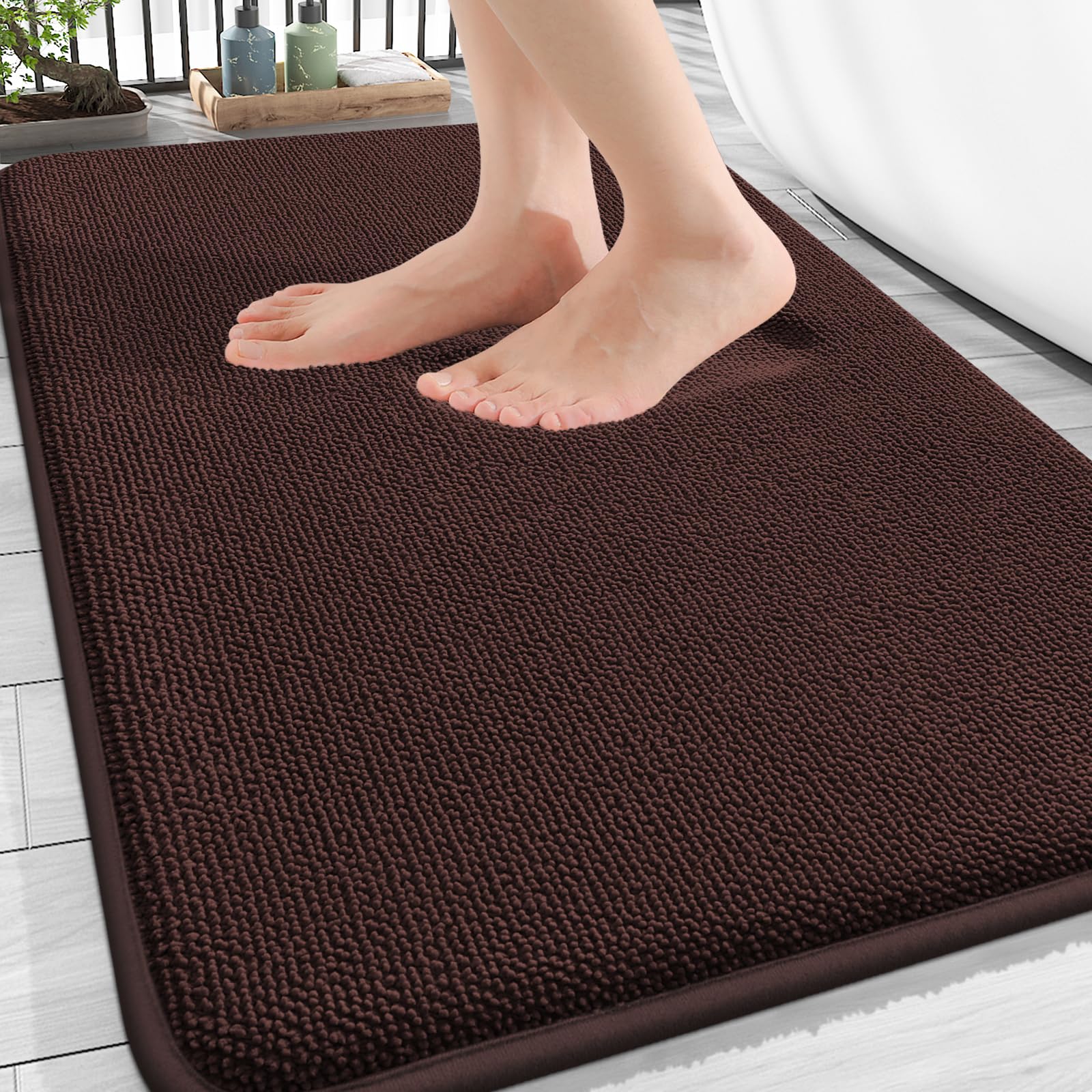 OLANLY bath mat memory foam front view with cloud-like cushioning for the bathroom