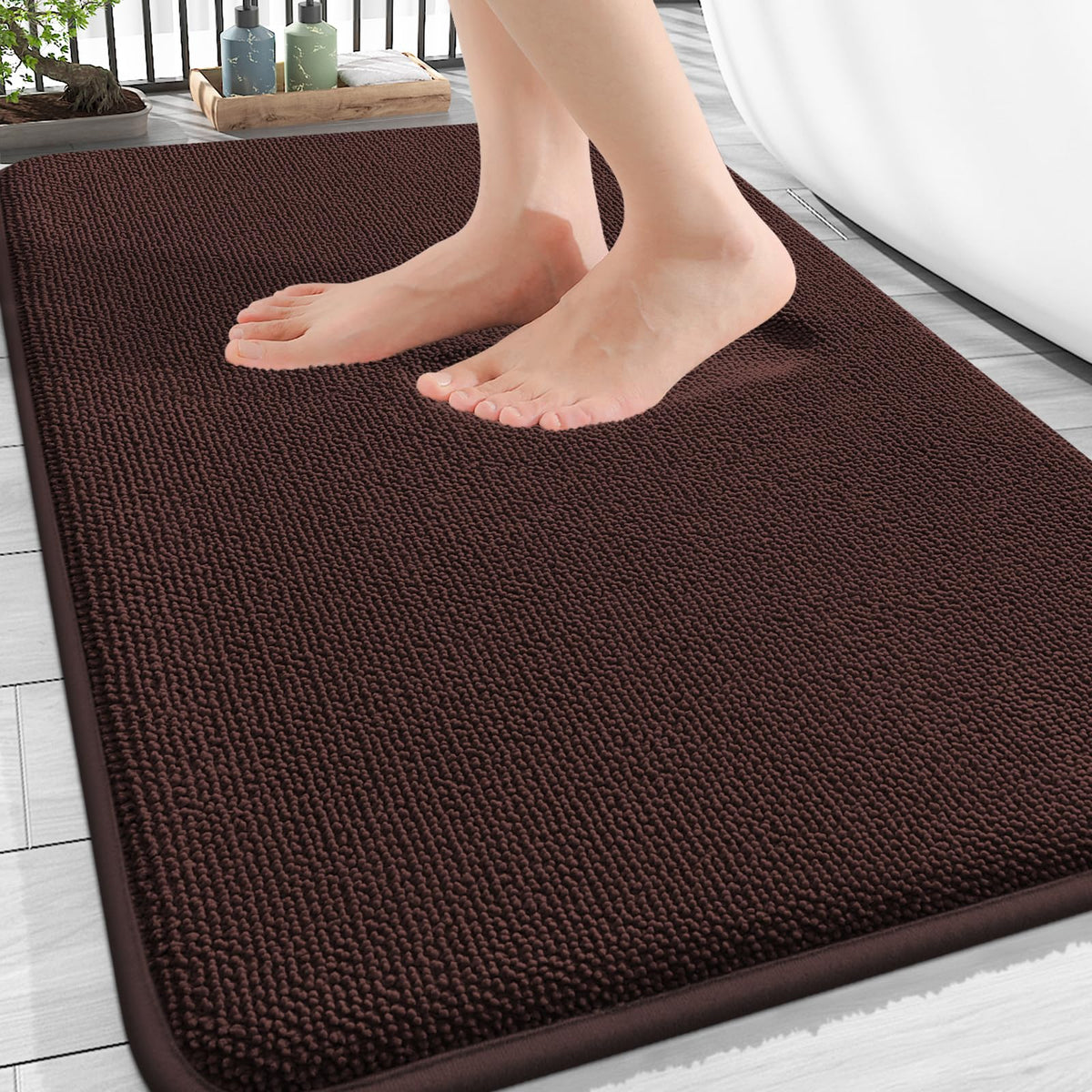 OLANLY bath mat memory foam front view with cloud-like cushioning for the bathroom