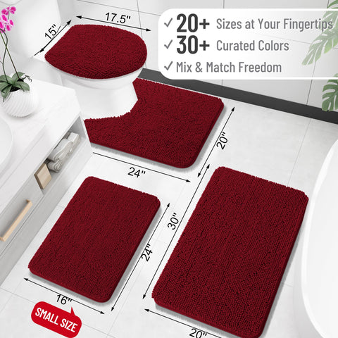 OLANLY bathroom rug burgundy dense-chenille absorbs water quickly for a dry floor