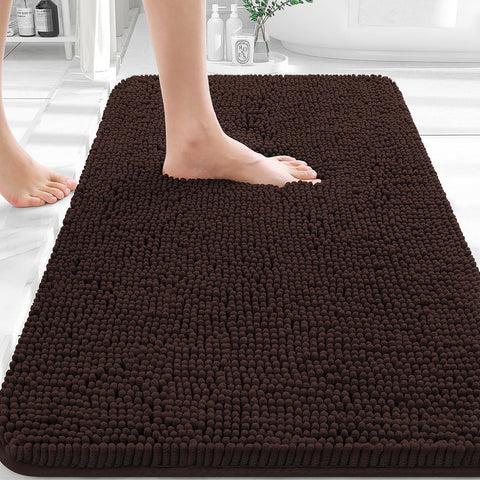 OLANLY bath rug 30x20 in brown offers soft chenille for cozy feet after showers.