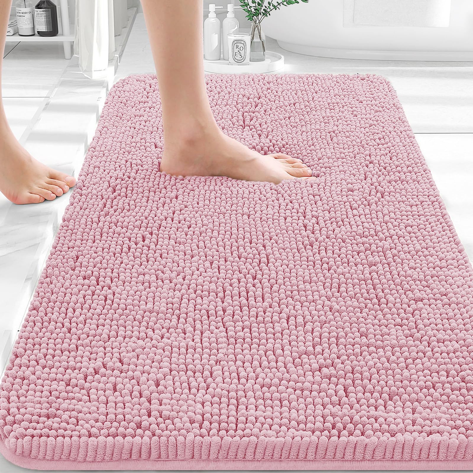 OLANLY bath rug with soft chenille texture for cozy feet