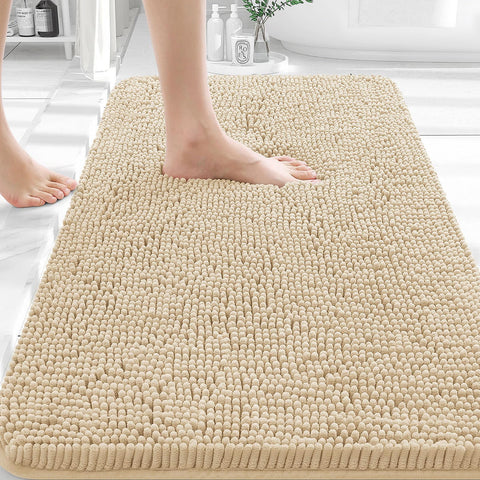 OLANLY bath rug 36x24 beige soft-chenille for cozy feet warmth.