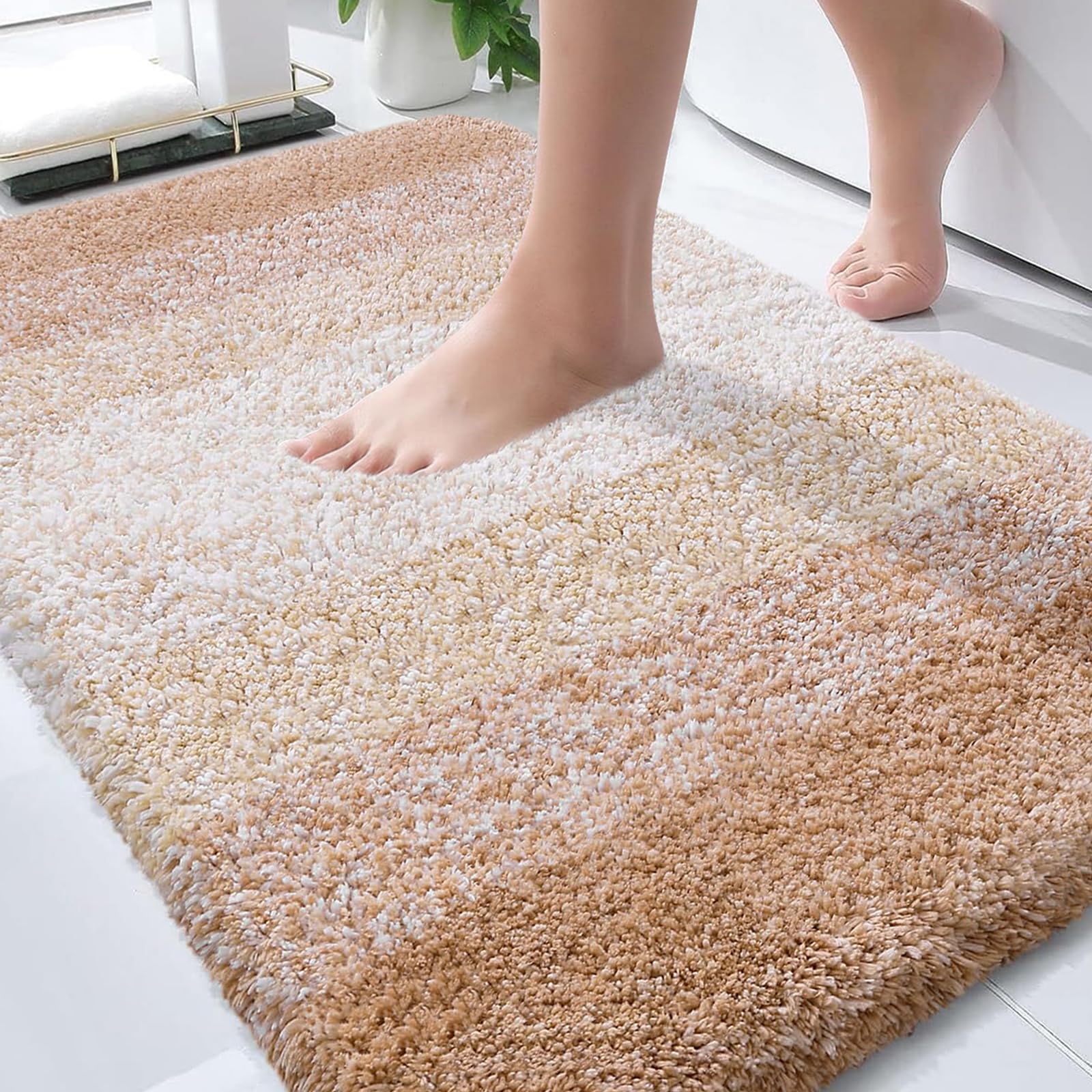 OLANLY bath rug 36x24 beige offers plush comfort for chilly mornings.