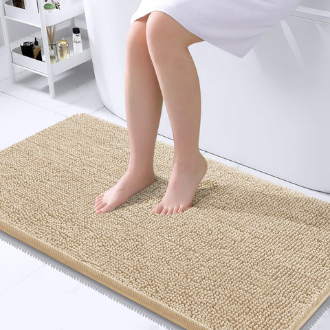 OLANLY bath rug with soft chenille offering warm, cushioned footing