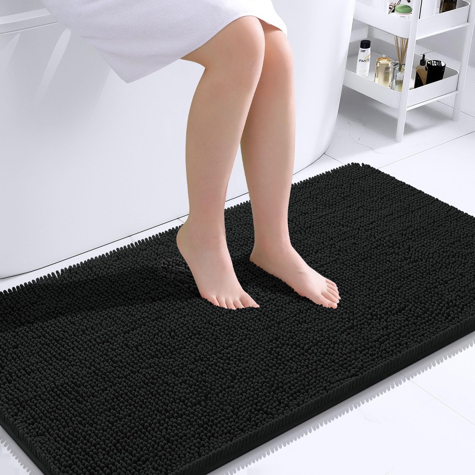 OLANLY bath rug 44x24, soft chenille underfoot for cozy bathroom comfort.