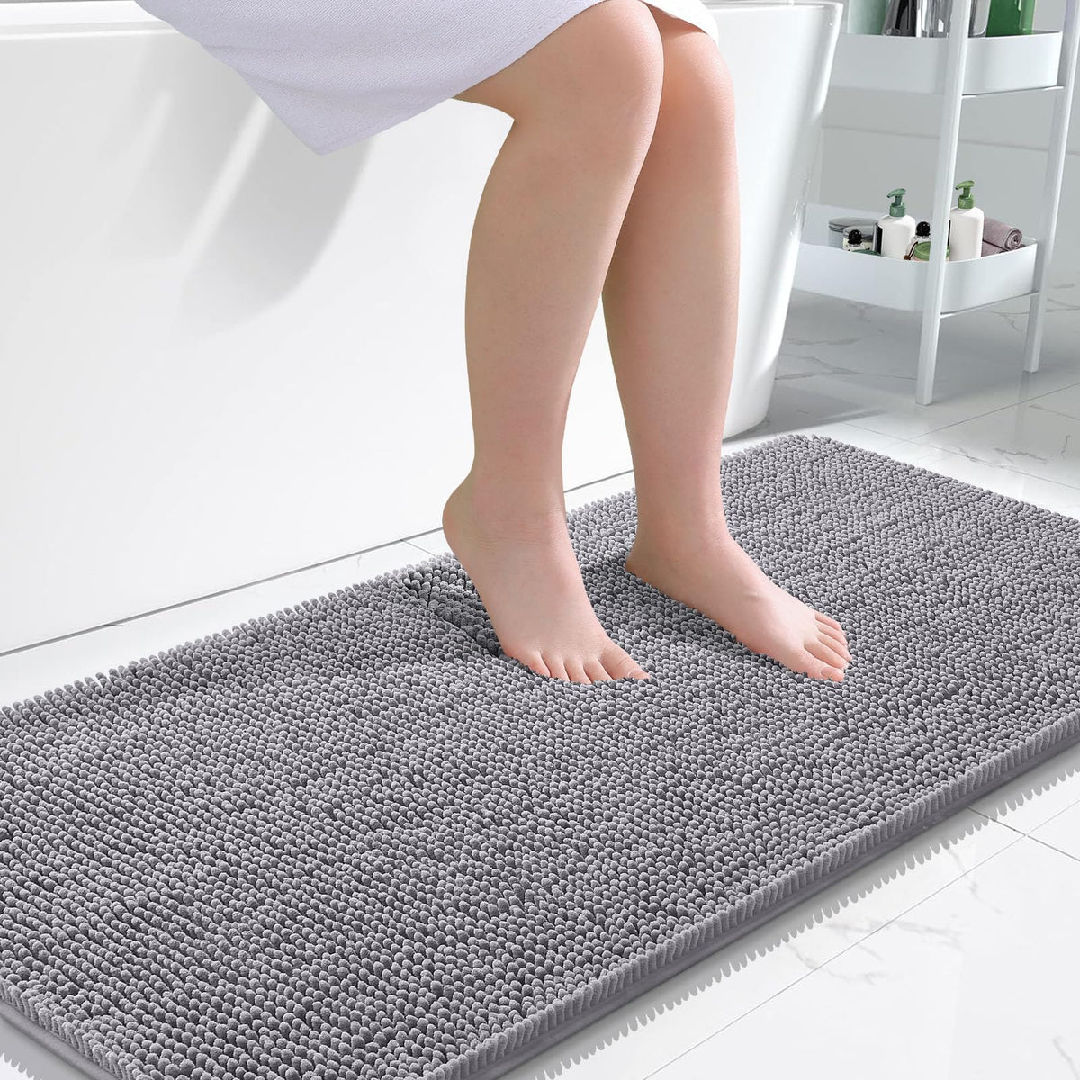 OLANLY bath rug 47x24 soft-chenille close-up shows plush pile for cozy feet
