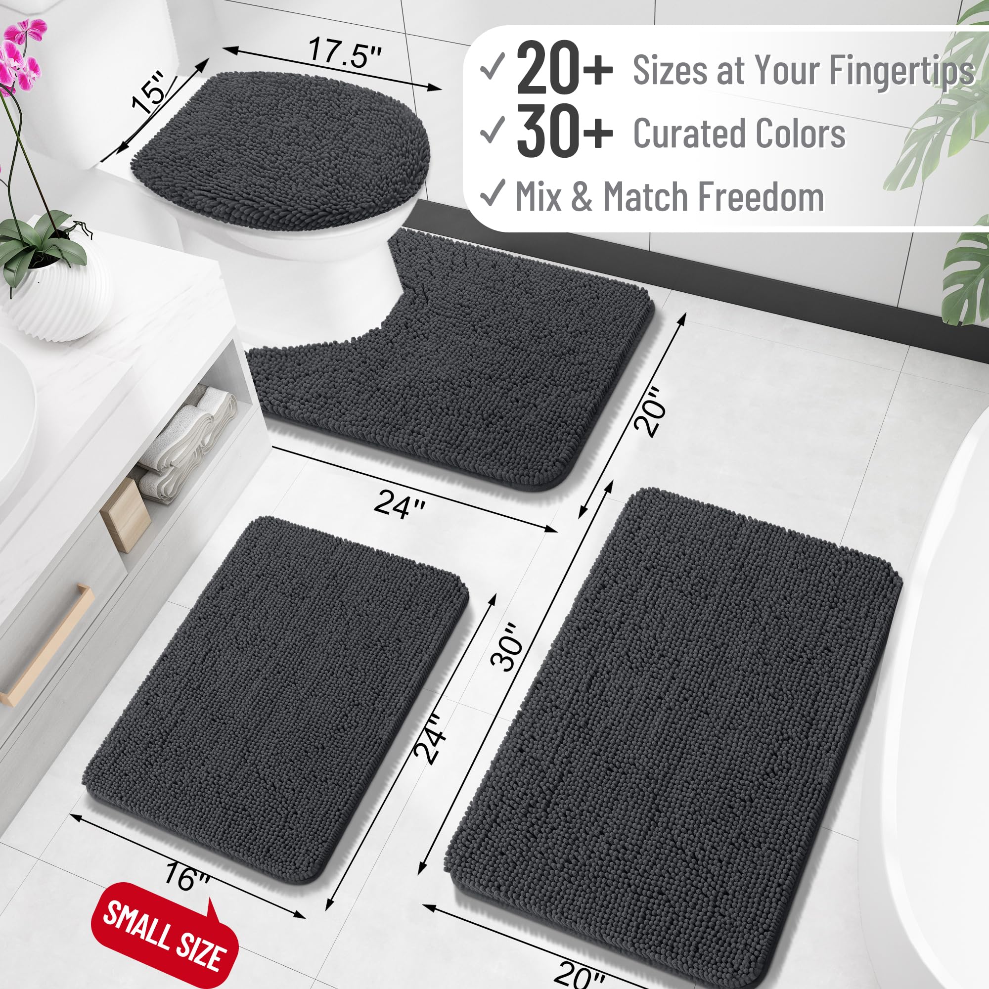 OLANLY bath rug shows dense, absorbent chenille for quick foot drying