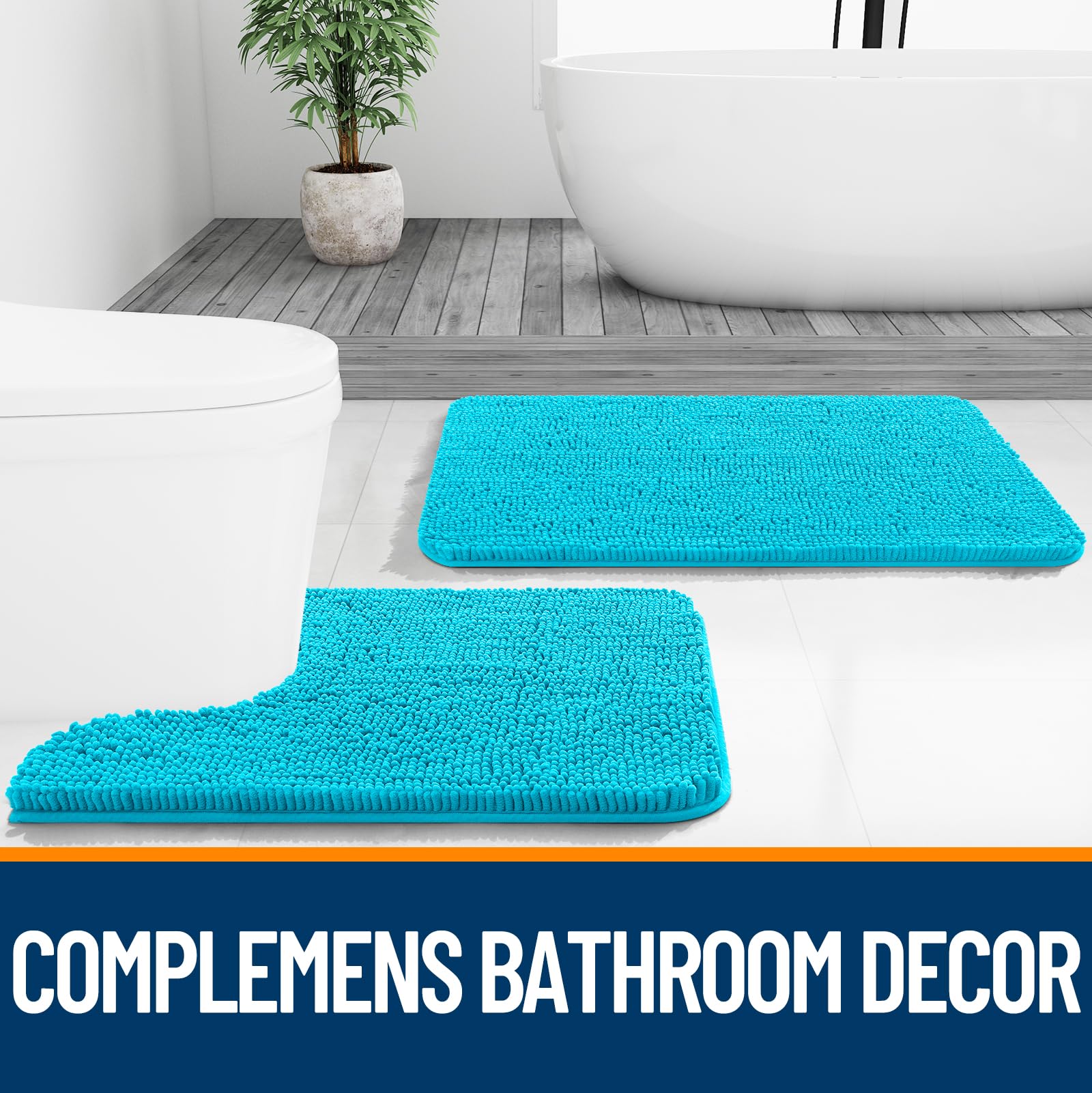 OLANLY aqua sky rug adds color and coziness to bathroom