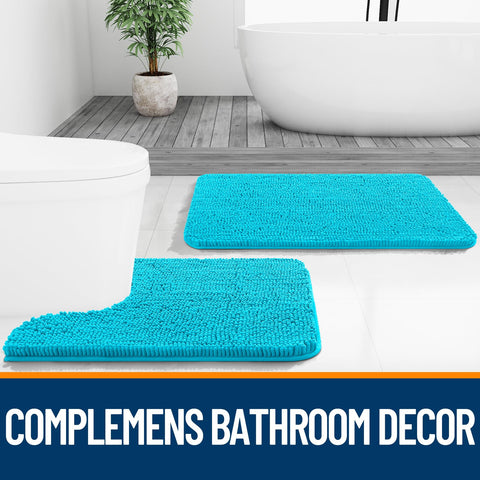 OLANLY aqua sky rug adds color and coziness to bathroom