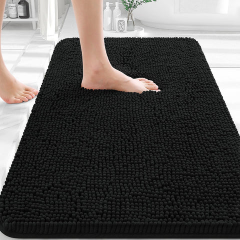 OLANLY bathroom rug black 36x24 with soft chenille for warm, plush feet