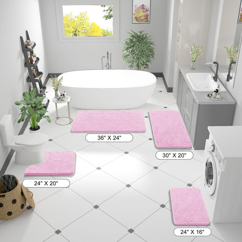 OLANLY bath rug care pink close-up demonstrates machine washable design.