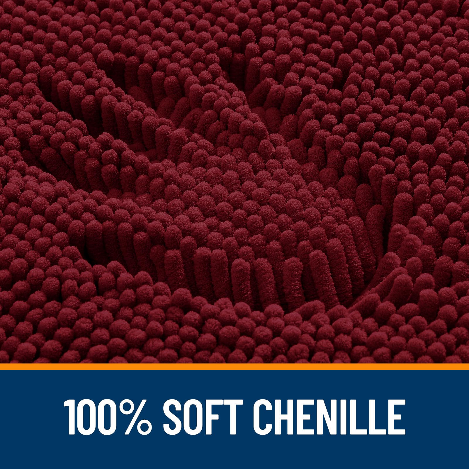 OLANLY burgundy bath rug with fast-drying chenille material after washing.