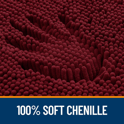 OLANLY burgundy bath rug with fast-drying chenille material after washing.