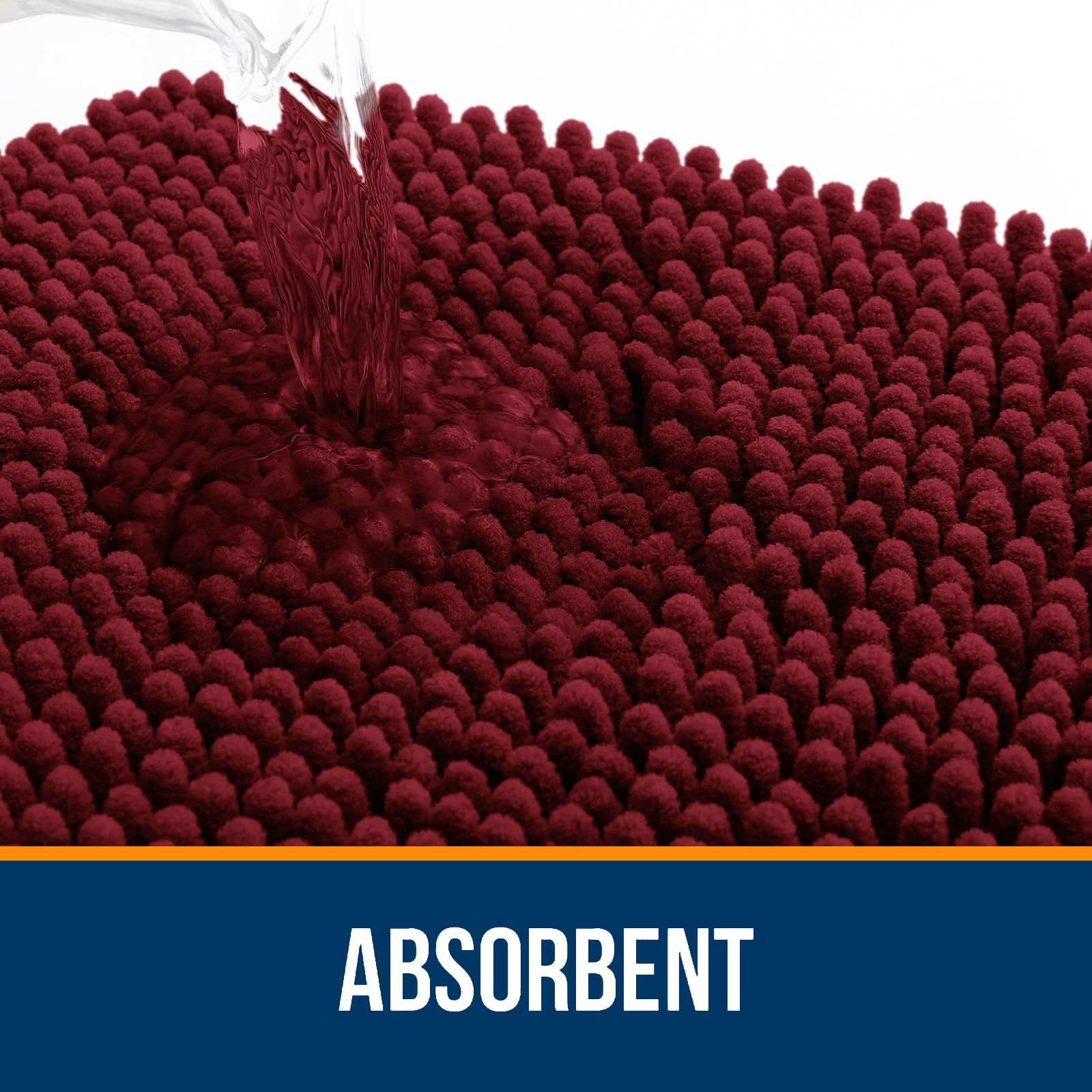 OLANLY burgundy bath rug with non-slip rubber backing for stability.