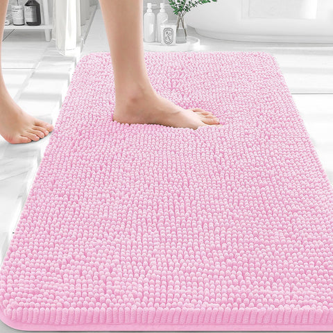 OLANLY bath rug chenille pink close-up shows ultra-soft texture for cozy feet.