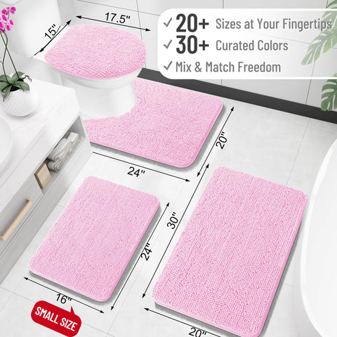 OLANLY bath rug chenille pink full view highlights plush pile and color.
