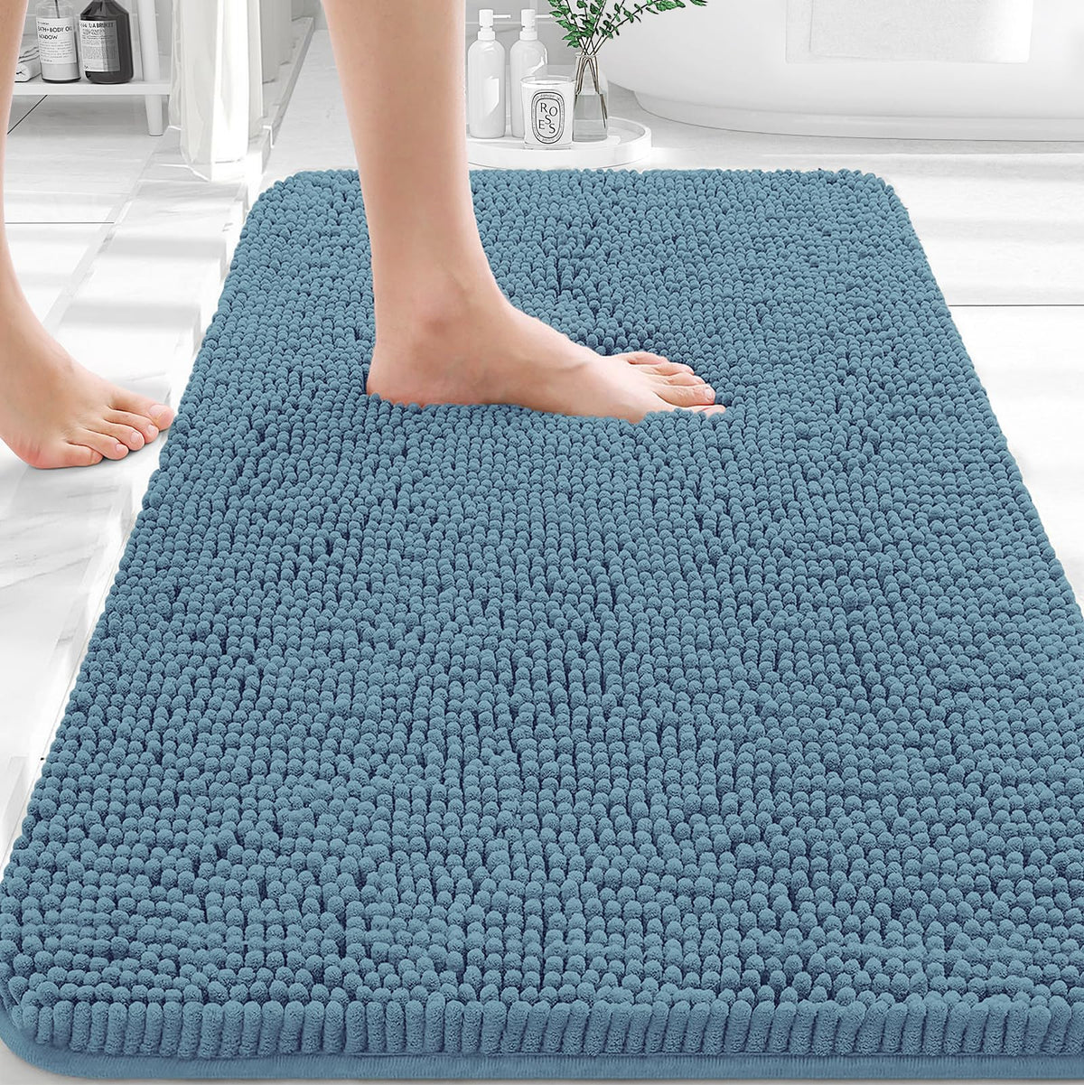 OLANLY bath rug chenille-soft for cozy foot comfort after showers