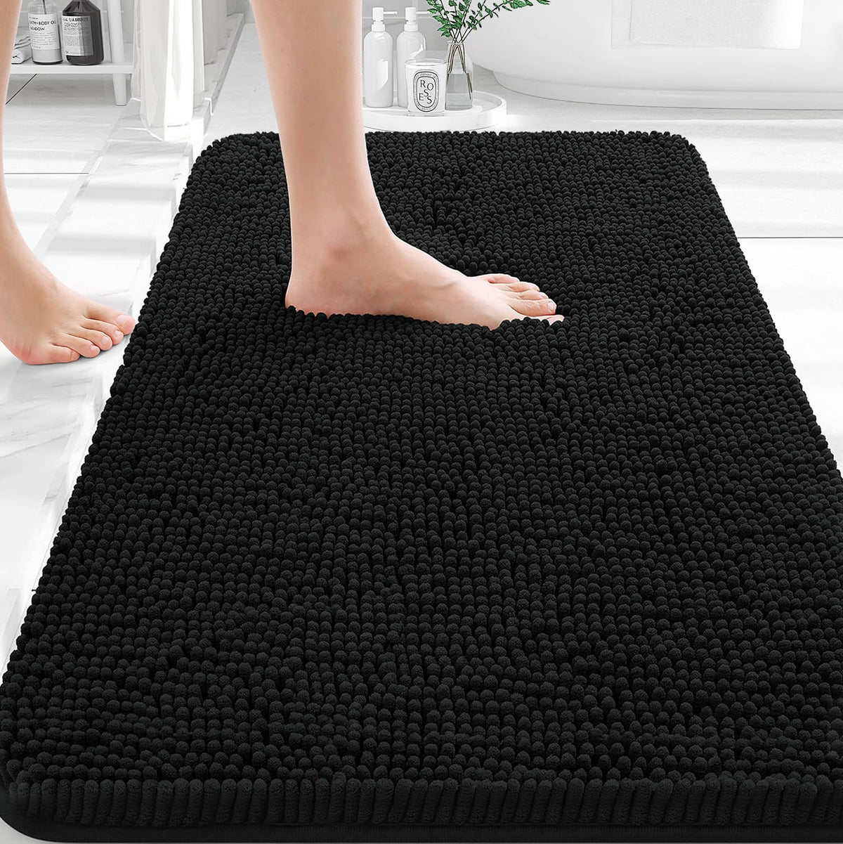 OLANLY bath rug chenille soft plush for cozy feet after showers