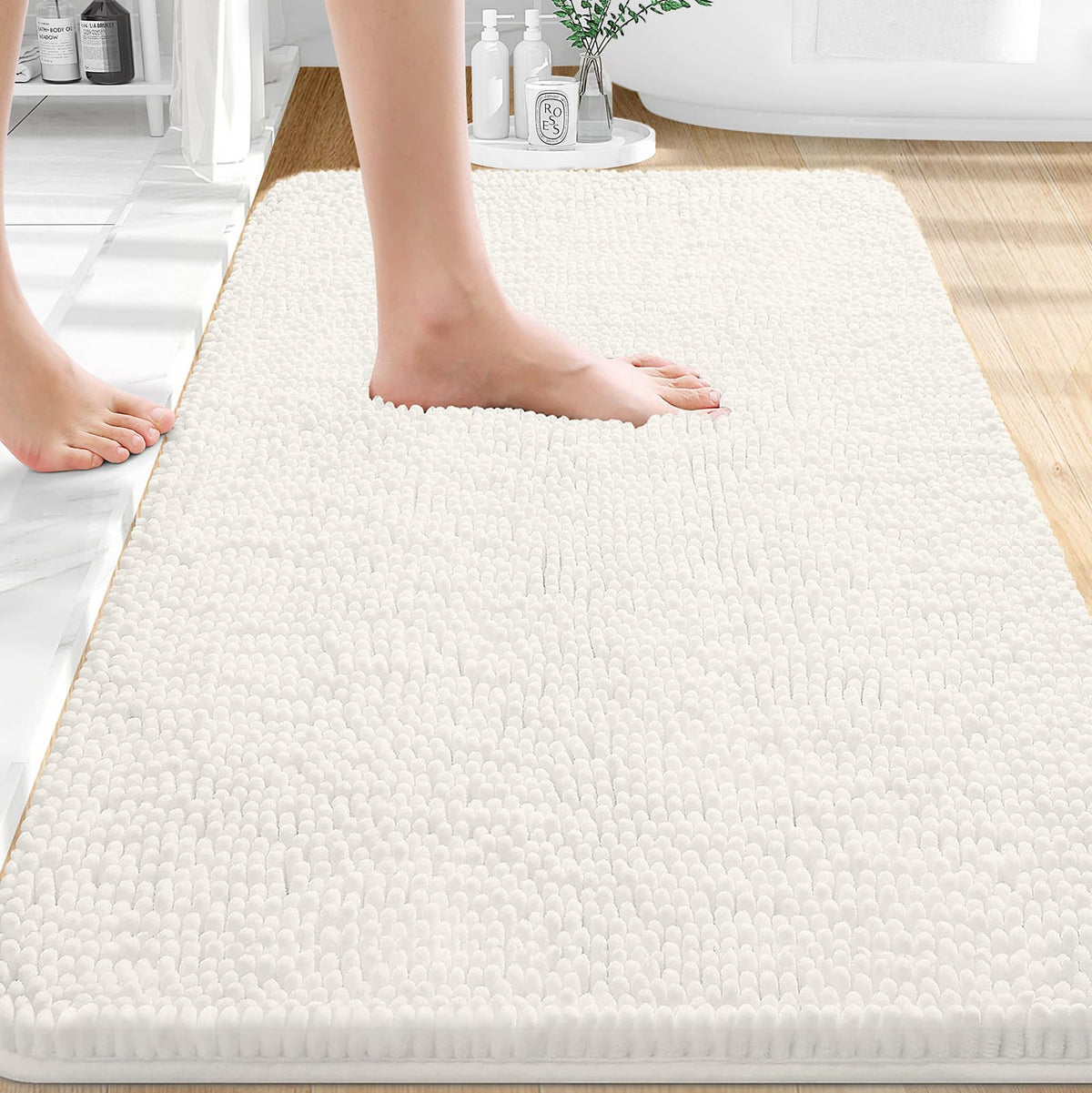 OLANLY bath rug chenille-soft underfoot for cozy bathroom comfort