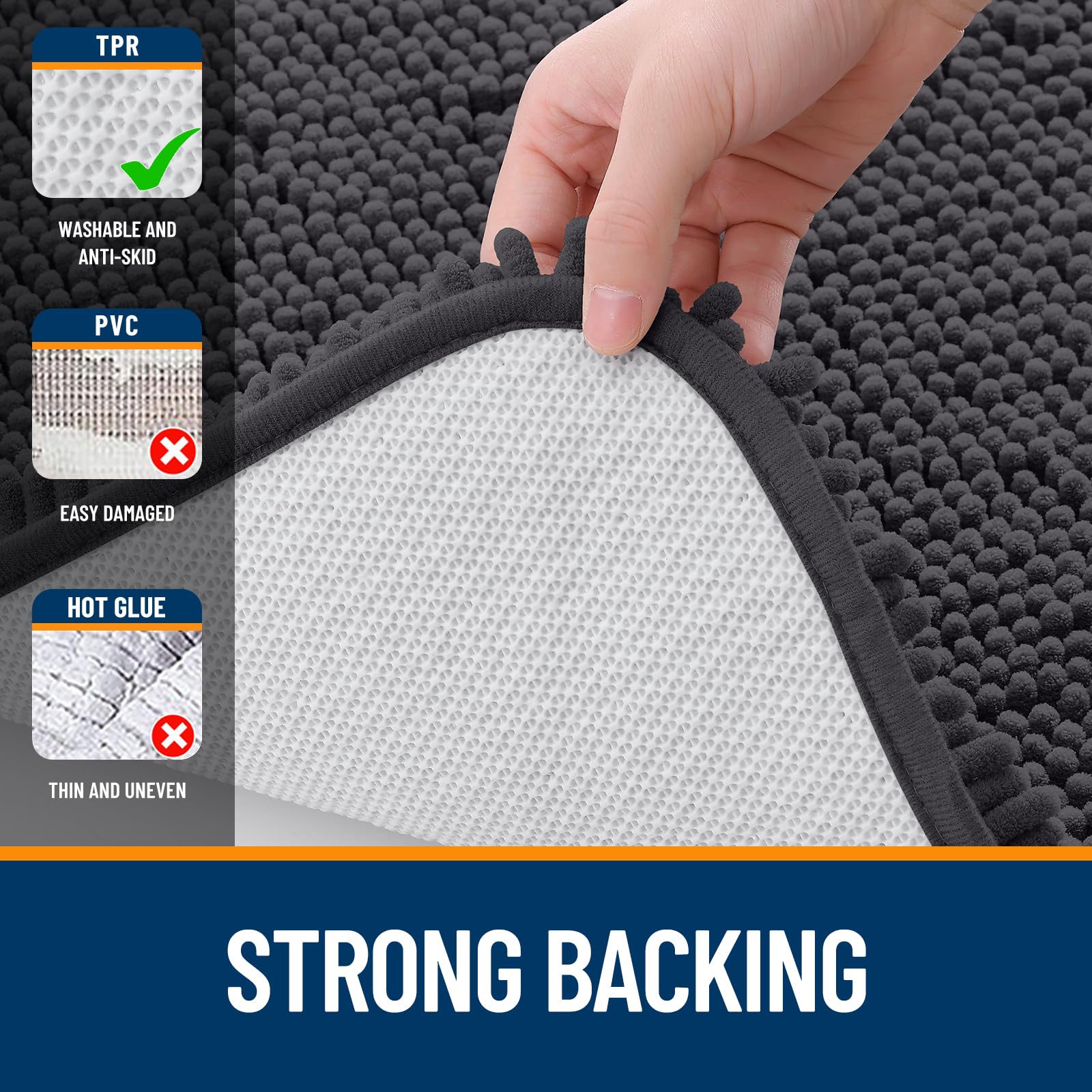 OLANLY dark grey bath rug complements any bathroom décor