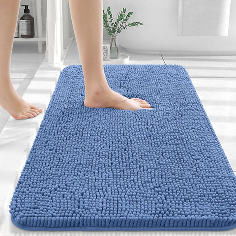 OLANLY dense chenille bath rug shows absorbent surface for quick moisture uptake.