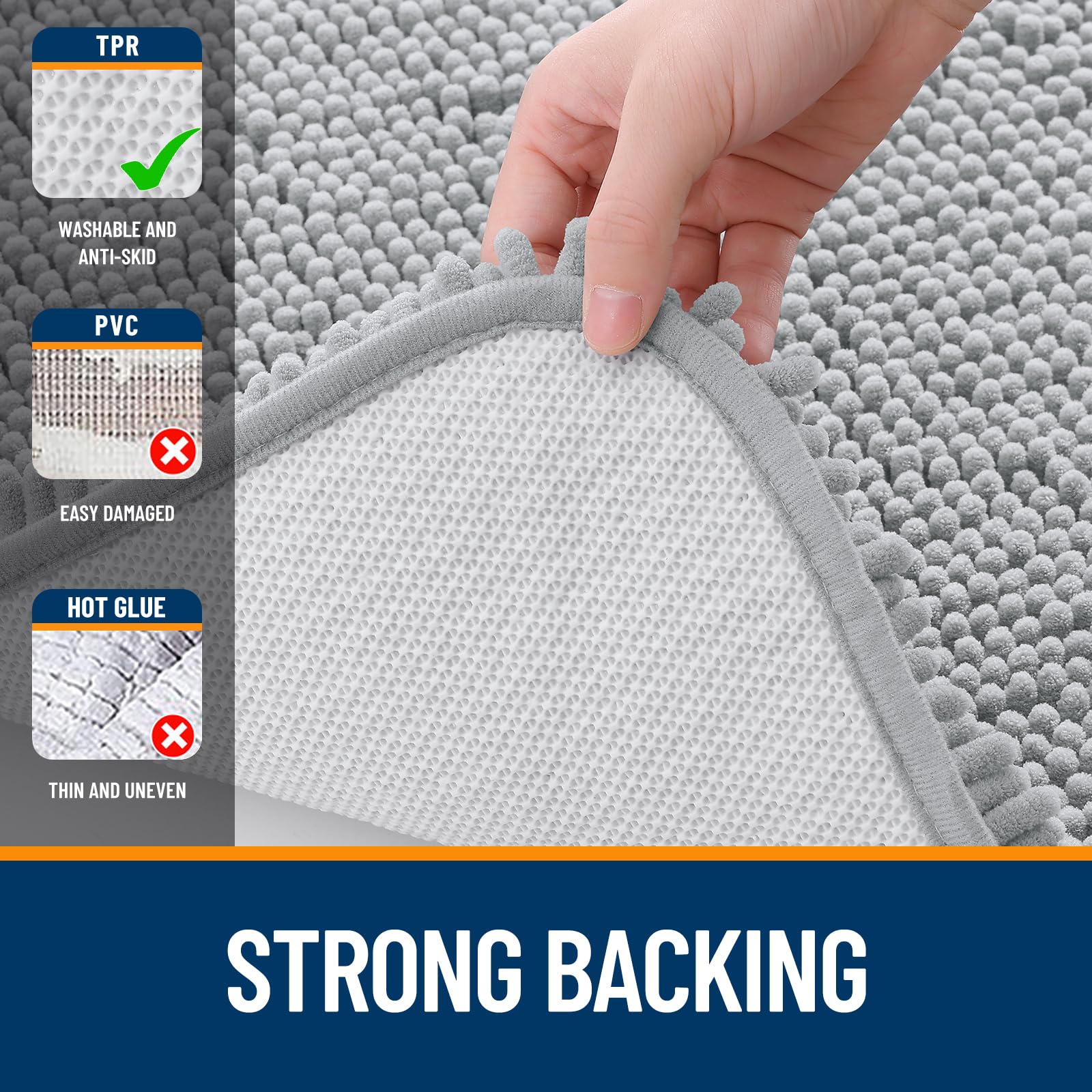 OLANLY bath rug placed in front of sink or vanity for cozy routines.