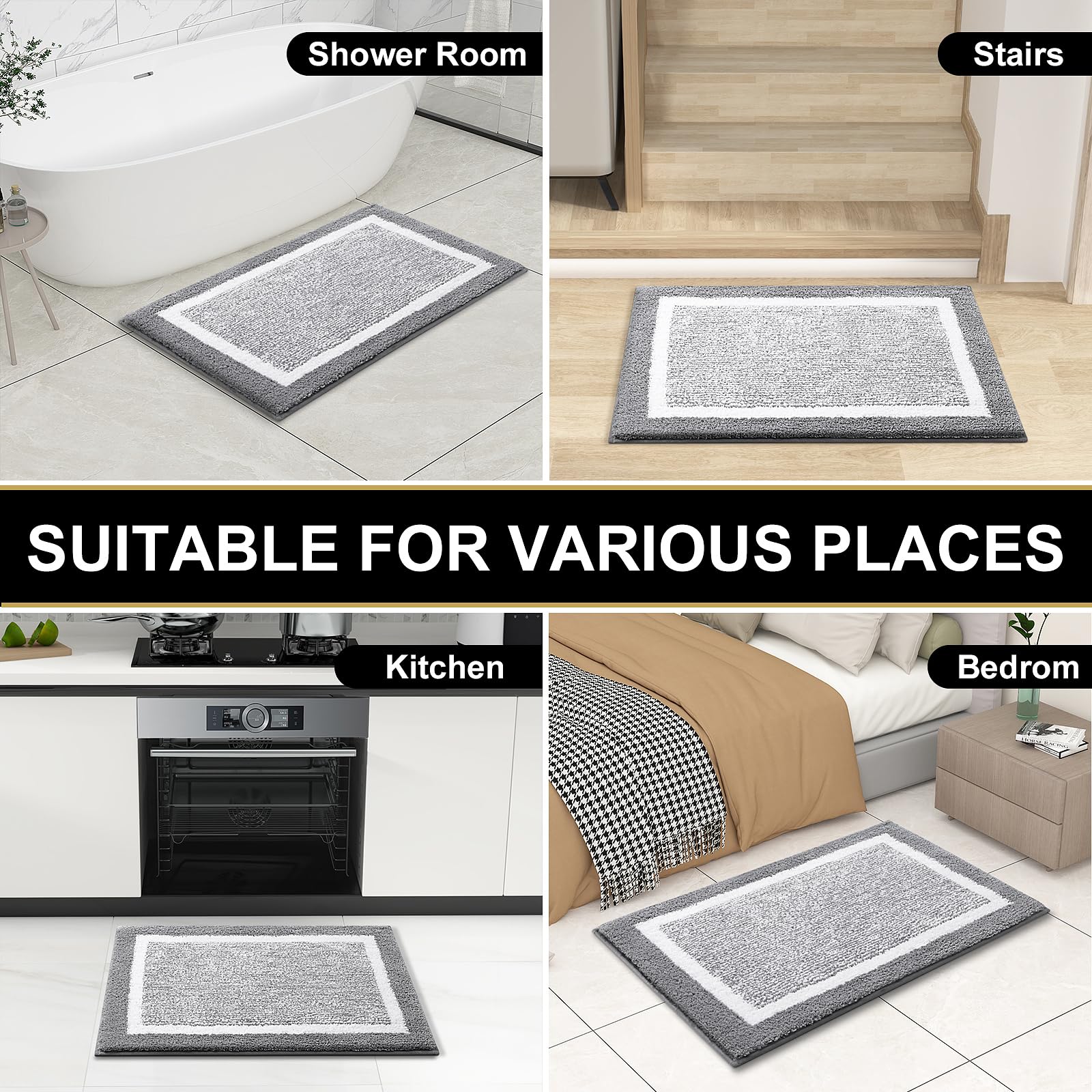 OLANLY grey bath rug complements any bathroom palette