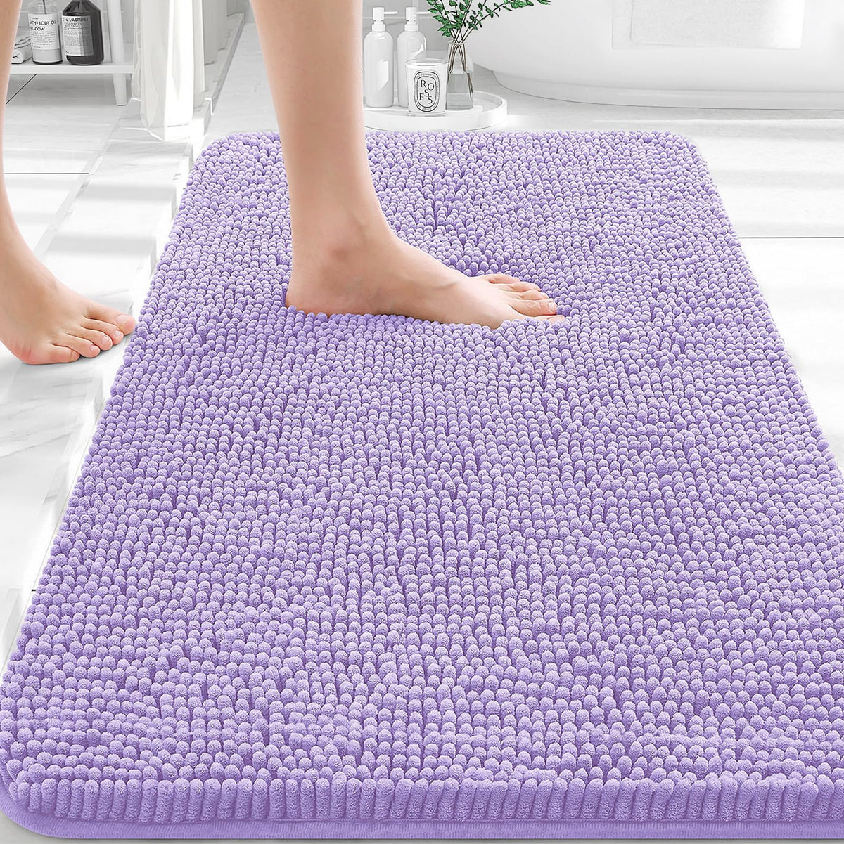 OLANLY Lavender bath rug 36x24 plush chenille adds soft warmth to bathroom floors.