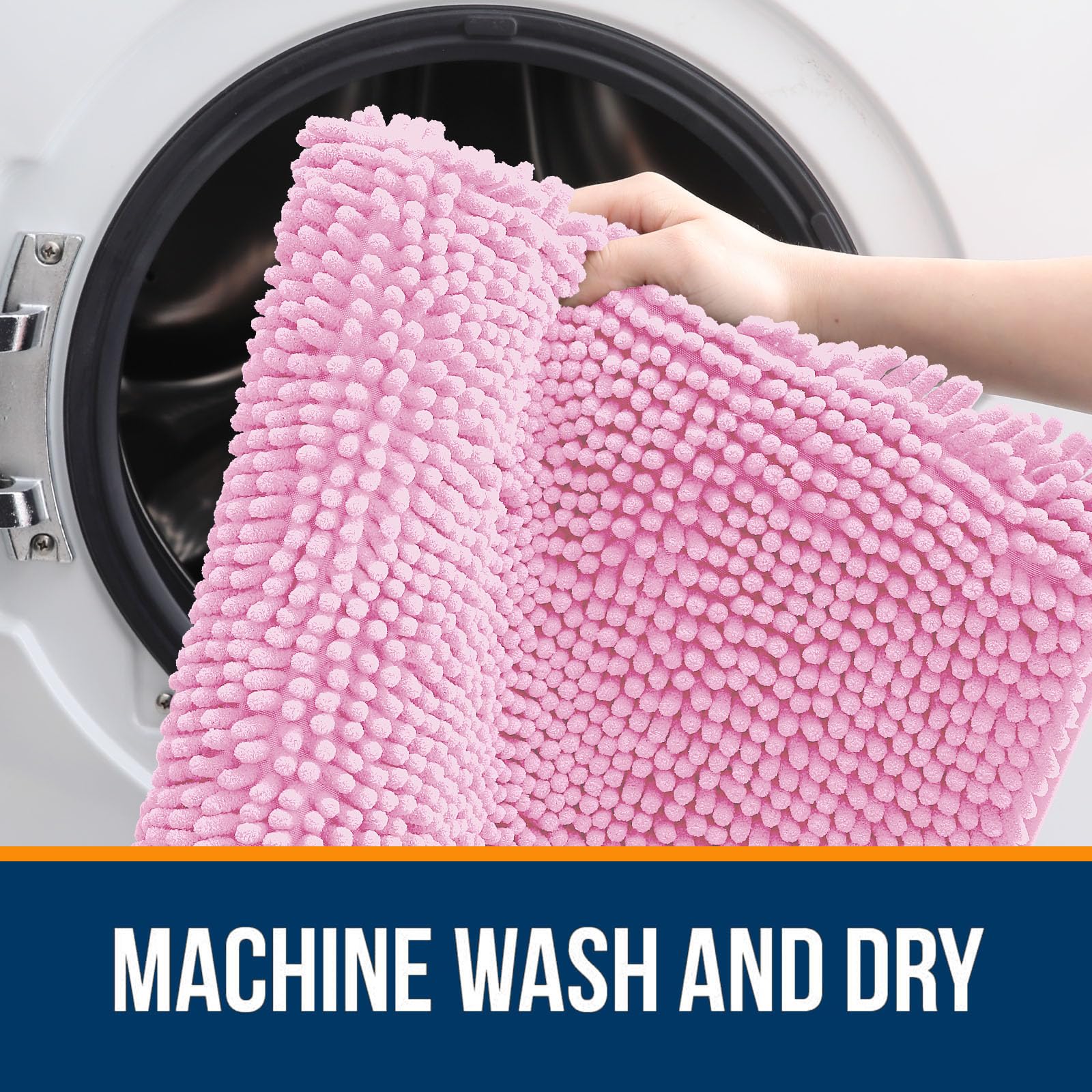 OLANLY bath rug rubber backing pink close-up highlights stable footing.