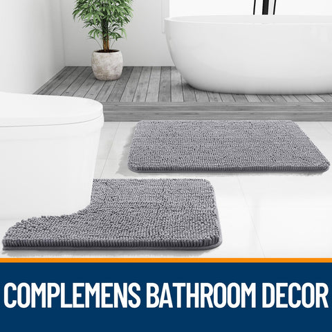 OLANLY bath rug set 3-piece gray in bathroom scene suggests cozy daily use.