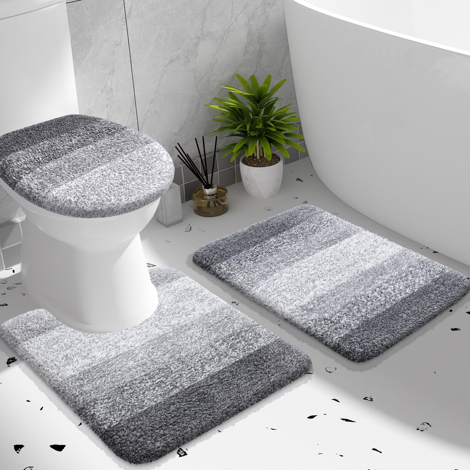 OLANLY bath rug set 3-piece with soft microfiber for luxurious comfort and quick drying.