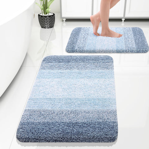 OLANLY bath rug set blue microfiber texture for plush comfort and quick drying