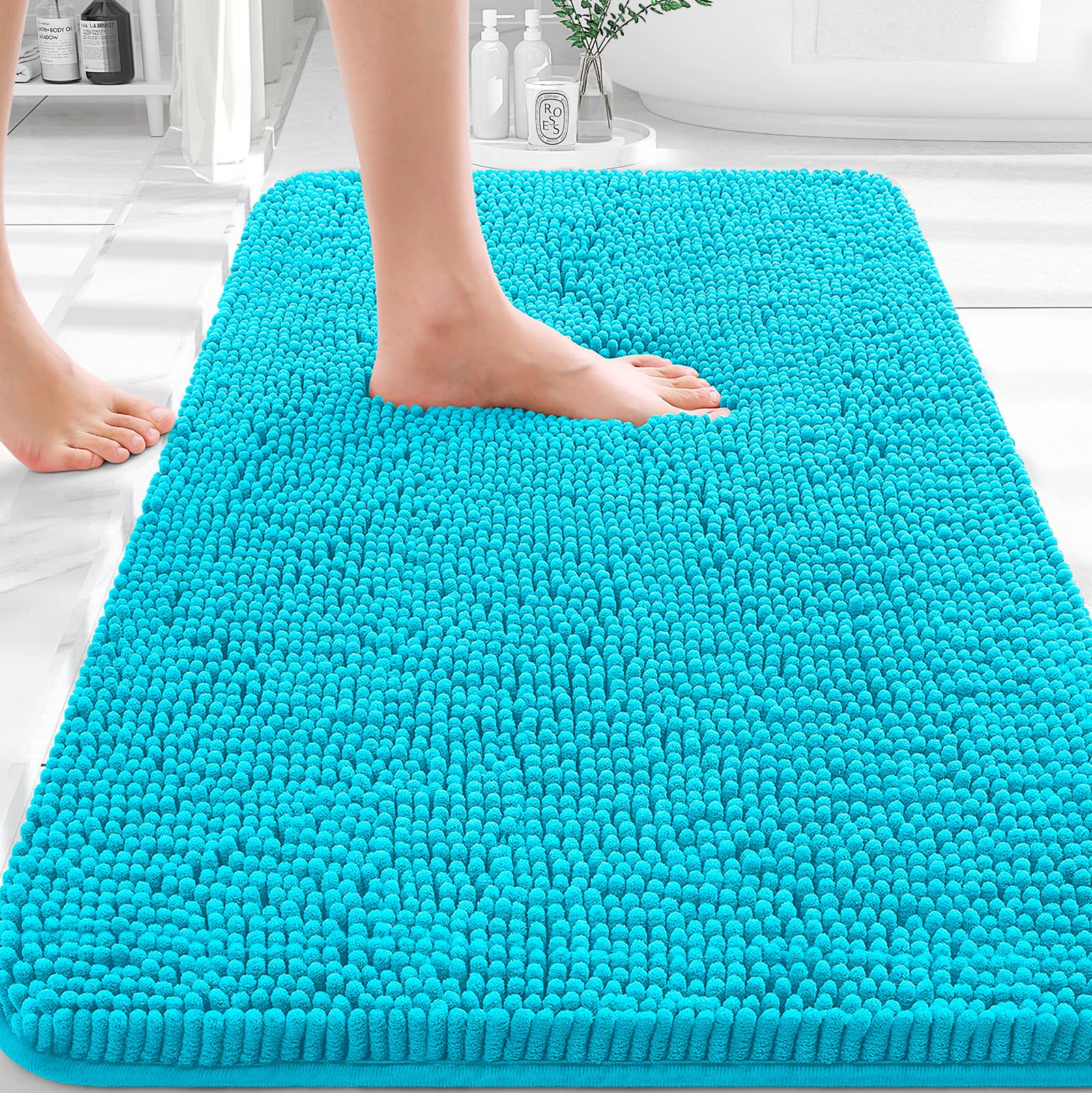 OLANLY bath rug soft chenille close-up for feet comfort
