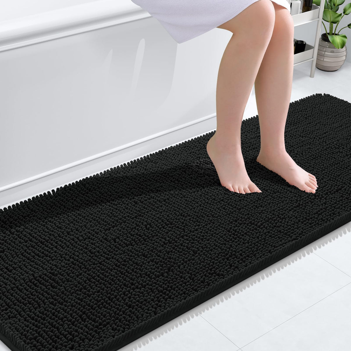 OLANLY bath rug in soft chenille, cozy feet and warmth on clean floor