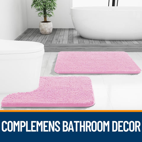 OLANLY bath rug vanity use pink close-up illustrates versatile placement.